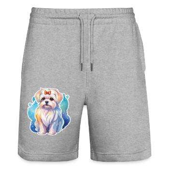 Aquarelles de Malteser - Short de jogging bio TRAINER Stanley/Stella unisexe - gris chiné - Devant - Nik (191cm) & Marisol (170cm)