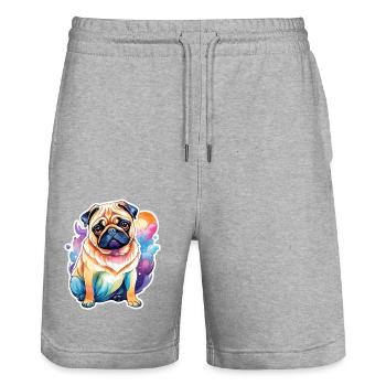 Mops Wasserfarben - Stanley/Stella Unisex Bio Joggingshorts Trainer  - Grau meliert - Vorne - Nik (191cm) & Marisol (170cm)