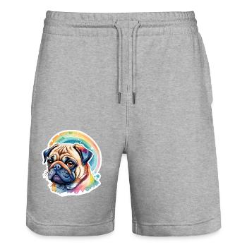 Mops Wasserfarben - Stanley/Stella Unisex Bio Joggingshorts Trainer  - Grau meliert - Vorne - Nik (191cm) & Marisol (170cm)