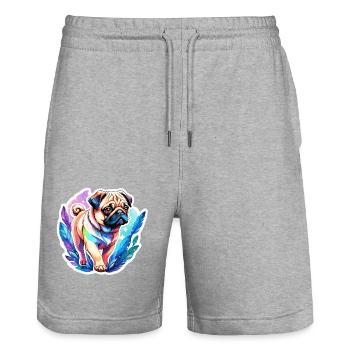 Mops Wasserfarben - Stanley/Stella Unisex Bio Joggingshorts Trainer  - Grau meliert - Vorne - Nik (191cm) & Marisol (170cm)