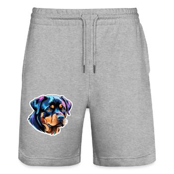 Aquarelles Rottweiler - Short de jogging bio TRAINER Stanley/Stella unisexe - gris chiné - Devant - Nik (191cm) & Marisol (170cm)