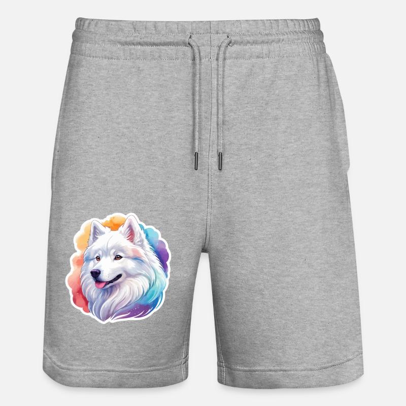 Samojede Wasserfarben - Stanley/Stella Unisex Bio Joggingshorts Trainer  - Grau meliert