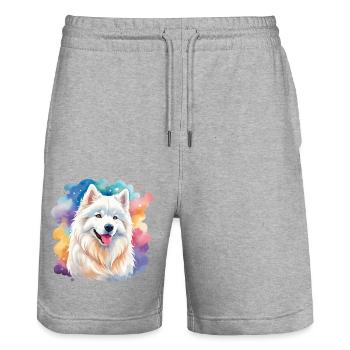 Samojede Wasserfarben - Stanley/Stella Unisex Bio Joggingshorts Trainer  - Grau meliert - Vorne - Nik (191cm) & Marisol (170cm)