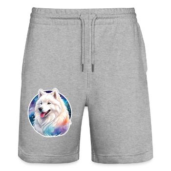 Samojede Wasserfarben - Stanley/Stella Unisex Bio Joggingshorts Trainer  - Grau meliert - Vorne - Nik (191cm) & Marisol (170cm)