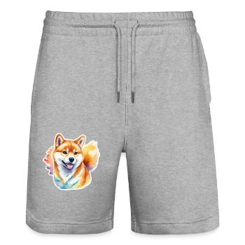 Shiba Inu Aquarelles - Short de jogging bio TRAINER Stanley/Stella unisexe - gris chiné - Devant - Nik (191cm) & Marisol (170cm)