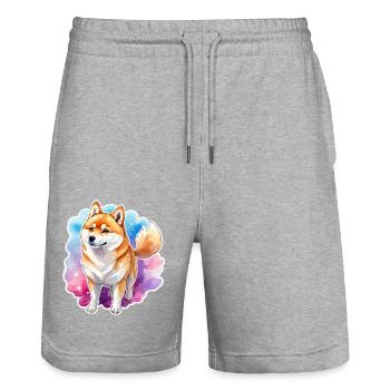 Shiba Inu Aquarelles - Short de jogging bio TRAINER Stanley/Stella unisexe - gris chiné - Devant - Nik (191cm) & Marisol (170cm)