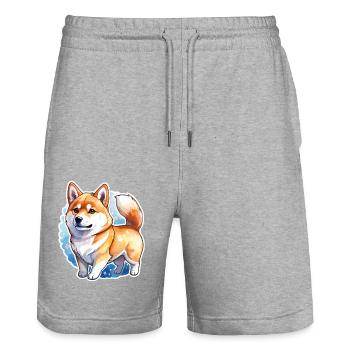 Shiba Inu Watercolors - Stanley/Stella Trainer Unisex Organic Jogging Shorts - heather grey - Front - Nik (191cm) & Marisol (170cm)