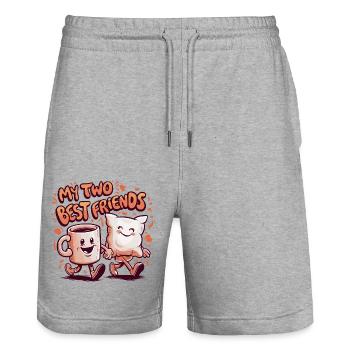 Kaffeetasse und Kissen My Two Best Friends - Stanley/Stella Unisex Bio Joggingshorts Trainer  - Grau meliert - Vorne - Nik (191cm) & Marisol (170cm)