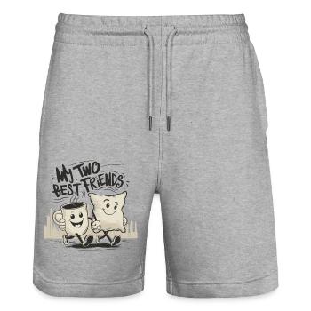 Tasse à café et oreiller Mes deux meilleurs amis - Short de jogging bio TRAINER Stanley/Stella unisexe - gris chiné - Devant - Nik (191cm) & Marisol (170cm)
