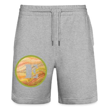 E 37 Letter E - Stanley/Stella Trainer Unisex Organic Jogging Shorts - heather grey - Front - Nik (191cm) & Marisol (170cm)