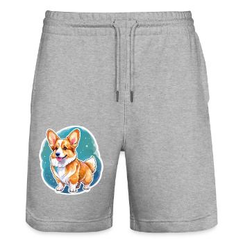 Welsh Corgi Pembroke Watercolor - Stanley/Stella Trainer Unisex Organic Jogging Shorts - heather grey - Front - Nik (191cm) & Marisol (170cm)