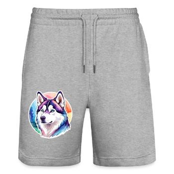 Siberian Husky Watercolors - Stanley/Stella Trainer Unisex Organic Jogging Shorts - heather grey - Front - Nik (191cm) & Marisol (170cm)