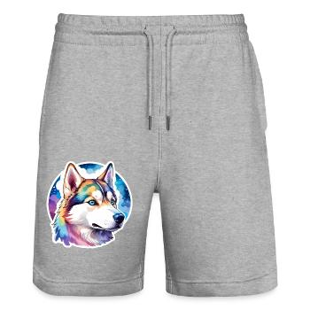 Siberian Husky Watercolors - Stanley/Stella Trainer Unisex Organic Jogging Shorts - heather grey - Front - Nik (191cm) & Marisol (170cm)