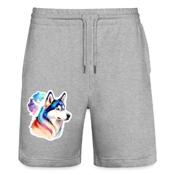 Siberian Husky Watercolors - Stanley/Stella Trainer Unisex Organic Jogging Shorts - heather grey - Front - Nik (191cm) & Marisol (170cm)