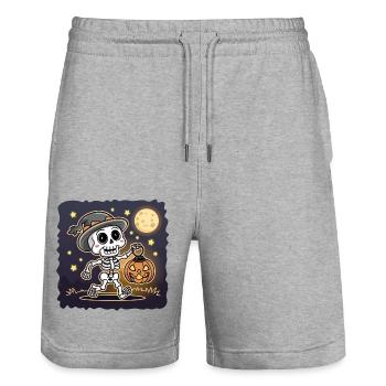Cute Skeleton with Pumpkin Lantern Halloween - Stanley/Stella Trainer Unisex Organic Jogging Shorts - heather grey - Front - Nik (191cm) & Marisol (170cm)