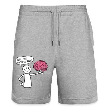 Strichmännchen mit Gehirn Lustiger Spruch Hirnlos - Stanley/Stella Unisex Bio Joggingshorts Trainer  - Grau meliert - Vorne - Nik (191cm) & Marisol (170cm)