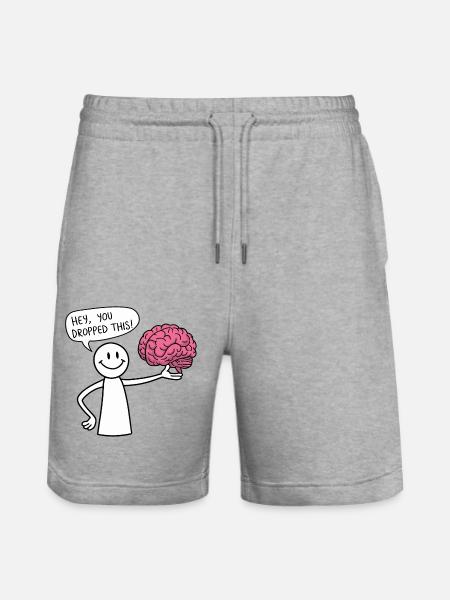 Strichmännchen mit Gehirn Lustiger Spruch Hirnlos - Stanley/Stella Unisex Bio Joggingshorts Trainer - Grau meliert