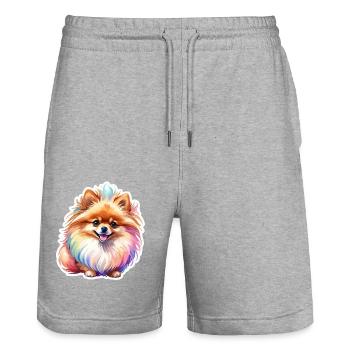 Poméranien Poméranien Aquarelle - Short de jogging bio TRAINER Stanley/Stella unisexe - gris chiné - Devant - Nik (191cm) & Marisol (170cm)