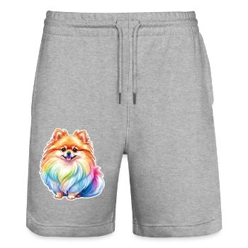 Poméranien Poméranien Aquarelle - Short de jogging bio TRAINER Stanley/Stella unisexe - gris chiné - Devant - Nik (191cm) & Marisol (170cm)