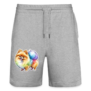 Poméranien Poméranien Aquarelle - Short de jogging bio TRAINER Stanley/Stella unisexe - gris chiné - Devant - Nik (191cm) & Marisol (170cm)