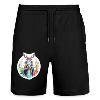 Druid Watercolors - Stanley/Stella Trainer Unisex Organic Jogging Shorts - black - Front - Nik (191cm) & Marisol (170cm)