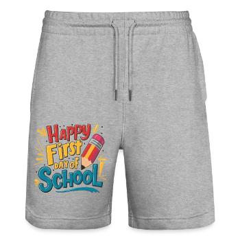 Premier jour d’école Inscription des enfants Élèves de première année - Short de jogging bio TRAINER Stanley/Stella unisexe - gris chiné - Devant - Nik (191cm) & Marisol (170cm)