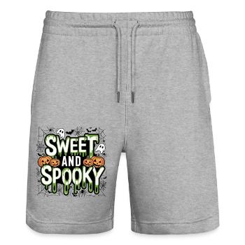 Sweet and Spooky Sweet Halloween Saying - Stanley/Stella Trainer Unisex Organic Jogging Shorts - heather grey - Front - Nik (191cm) & Marisol (170cm)