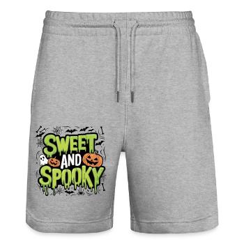 Sweet and Spooky Sweet Halloween Saying - Stanley/Stella Trainer Unisex Organic Jogging Shorts - heather grey - Front - Nik (191cm) & Marisol (170cm)