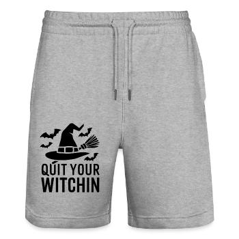 Halloween Spruch Zitat Quit Your Witchin - Stanley/Stella Unisex Bio Joggingshorts Trainer  - Grau meliert - Vorne - Nik (191cm) & Marisol (170cm)
