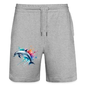 Vibrant dolphin in watercolor ,ocean - Stanley/Stella Trainer Unisex Organic Jogging Shorts - heather grey - Front - Nik (191cm) & Marisol (170cm)