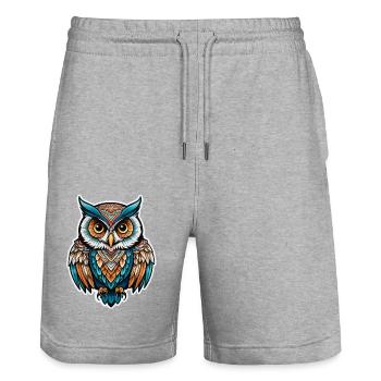 Owl Neo Traditional - Stanley/Stella Trainer Unisex Organic Jogging Shorts - heather grey - Front - Nik (191cm) & Marisol (170cm)