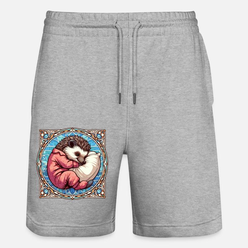 Hedgehog Sleeping Passion Gift - Stanley/Stella Trainer Unisex Organic Jogging Shorts - heather grey