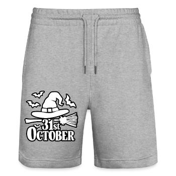 31 octobre Halloween Dicton Citation - Short de jogging bio TRAINER Stanley/Stella unisexe - gris chiné - Devant - Nik (191cm) & Marisol (170cm)