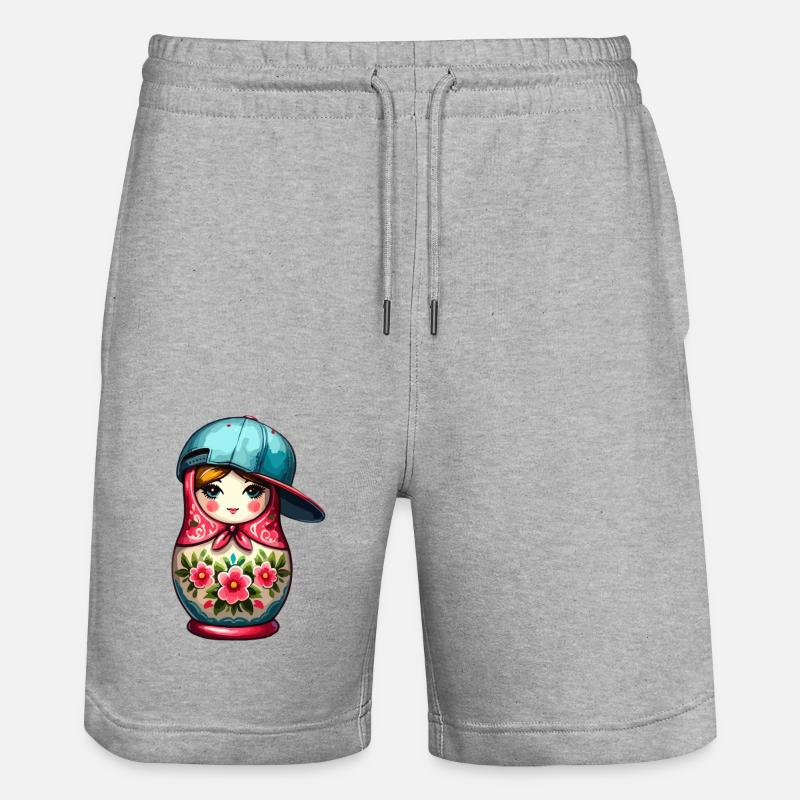Matryoshka Cool Cap Gift - Stanley/Stella Trainer Unisex Organic Jogging Shorts - heather grey