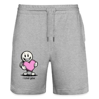 Bonhomme allumette avec coeur JE T’AIME - Short de jogging bio TRAINER Stanley/Stella unisexe - gris chiné - Devant - Nik (191cm) & Marisol (170cm)