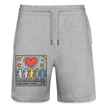 Bedingungslose Liebe - Unconditional Love - Stanley/Stella Unisex Bio Joggingshorts Trainer  - Grau meliert - Vorne - Nik (191cm) & Marisol (170cm)