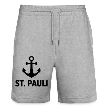 St. Pauli Anker Reeperbahn Kiez - Stanley/Stella Trainer Unisex Organic Jogging Shorts - heather grey - Front - Nik (191cm) & Marisol (170cm)