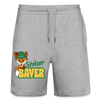 Proud Bavarian - Fox with Bavarian Hat - Stanley/Stella Trainer Unisex Organic Jogging Shorts - heather grey - Front - Nik (191cm) & Marisol (170cm)