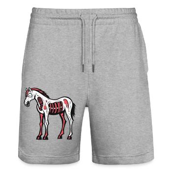 Pferd Halloween Comic Lustig - Stanley/Stella Unisex Bio Joggingshorts Trainer  - Grau meliert - Vorne - Nik (191cm) & Marisol (170cm)