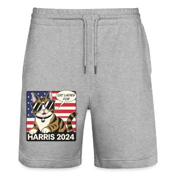 Cat Ladies For Harris 2024 USA America - Stanley/Stella Trainer Unisex Organic Jogging Shorts - heather grey - Front - Nik (191cm) & Marisol (170cm)