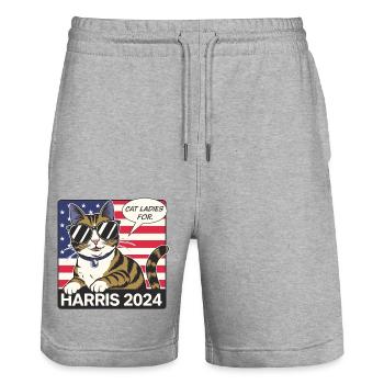Cat Ladies For Kamala Harris 2024 USA Amerika - Stanley/Stella Unisex Bio Joggingshorts Trainer  - Grau meliert - Vorne - Nik (191cm) & Marisol (170cm)