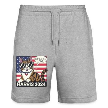 Cat Ladies For Kamala Harris 2024 USA America - Stanley/Stella Trainer Unisex Organic Jogging Shorts - heather grey - Front - Nik (191cm) & Marisol (170cm)
