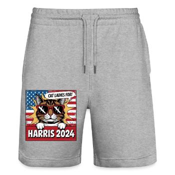 Cat Ladies For Kamala Harris 2024 USA America - Stanley/Stella Trainer Unisex Organic Jogging Shorts - heather grey - Front - Nik (191cm) & Marisol (170cm)