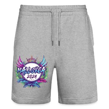 Mallorca 2024 Bunt - Stanley/Stella Unisex Bio Joggingshorts Trainer  - Grau meliert - Vorne - Nik (191cm) & Marisol (170cm)