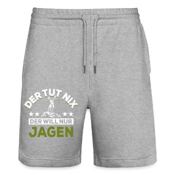 Der tut nix der will nur jagen - Spruch - Stanley/Stella Unisex Bio Joggingshorts Trainer  - Grau meliert - Vorne - Nik (191cm) & Marisol (170cm)