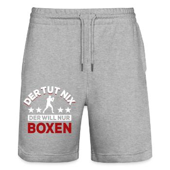 Der tut nix der will nur boxen - Boxer Spruch - Stanley/Stella Unisex Bio Joggingshorts Trainer  - Grau meliert - Vorne - Nik (191cm) & Marisol (170cm)