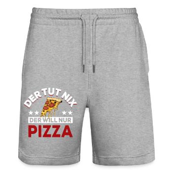Der tut nix der will nur Pizza - Spruch - Stanley/Stella Unisex Bio Joggingshorts Trainer  - Grau meliert - Vorne - Nik (191cm) & Marisol (170cm)