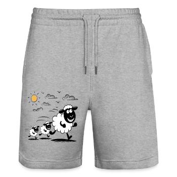 Funny Sheep Flock Animals - Stanley/Stella Trainer Unisex Organic Jogging Shorts - heather grey - Front - Nik (191cm) & Marisol (170cm)