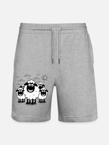 Funny Sheep Flock Animals - Stanley/Stella Trainer Unisex Organic Jogging Shorts - heather grey