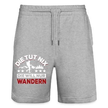 Die tut nix die will nur wandern - Spruch - Stanley/Stella Unisex Bio Joggingshorts Trainer  - Grau meliert - Vorne - Nik (191cm) & Marisol (170cm)